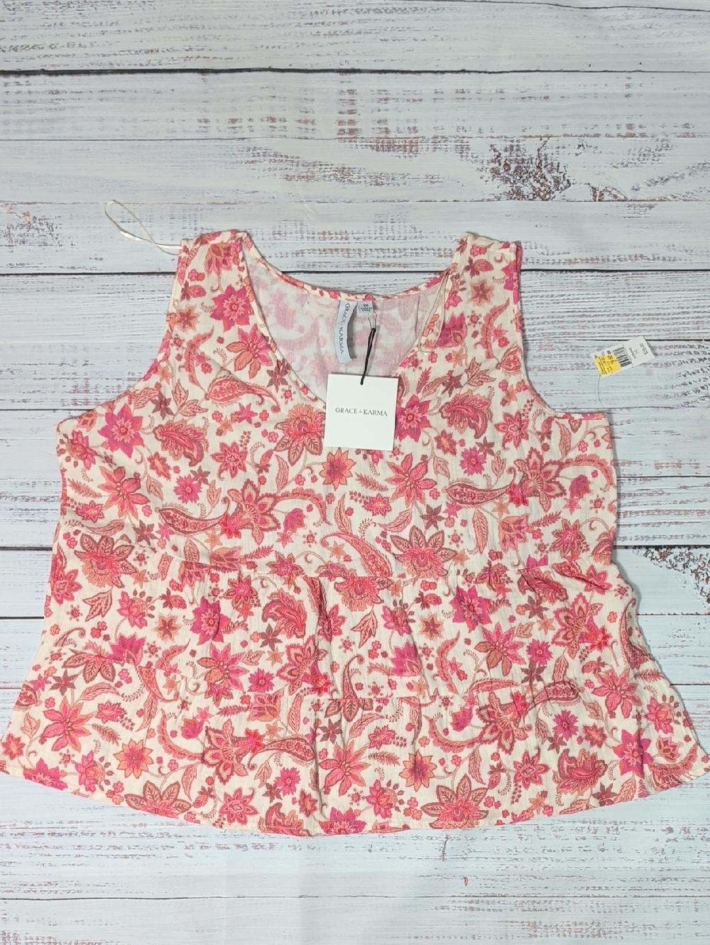 ⭐ Grace + Karma 1XL Pink Floral Sleeveless Peplum Top ⭐